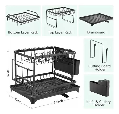 Miniatura 2 de Escurridor Rack De Platos Negro 2 Nivele